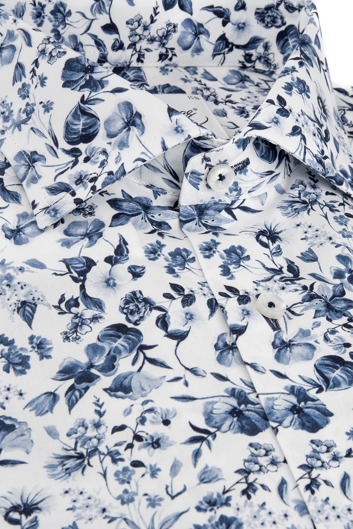 White and blue flower printed regular fit shirt