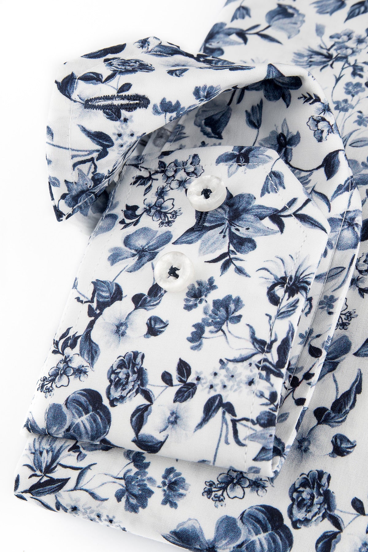 White and blue flower printed regular fit shirt