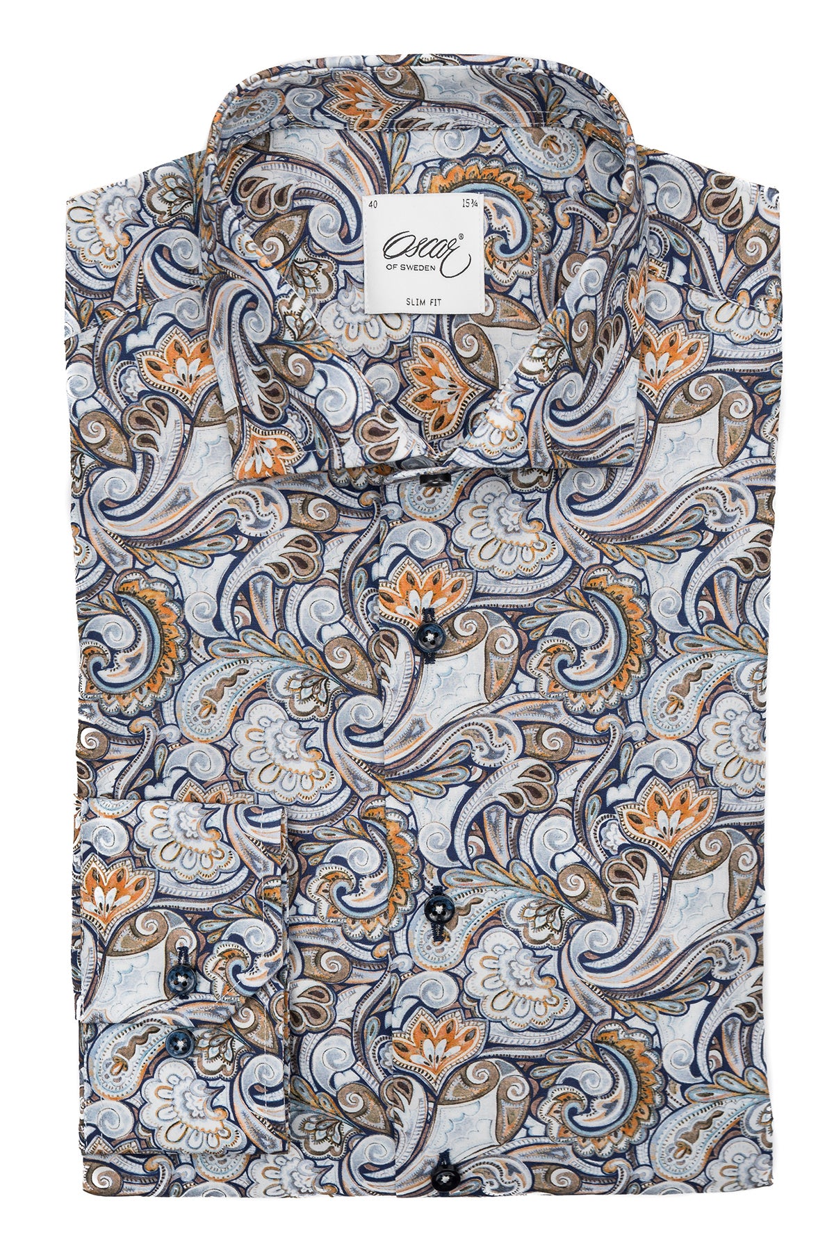 Orange paisley printed slim fit shirt