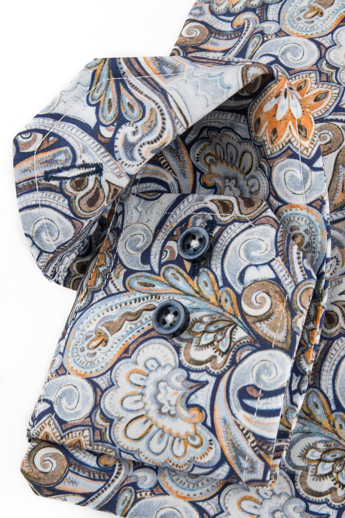 Orange paisley printed slim fit shirt