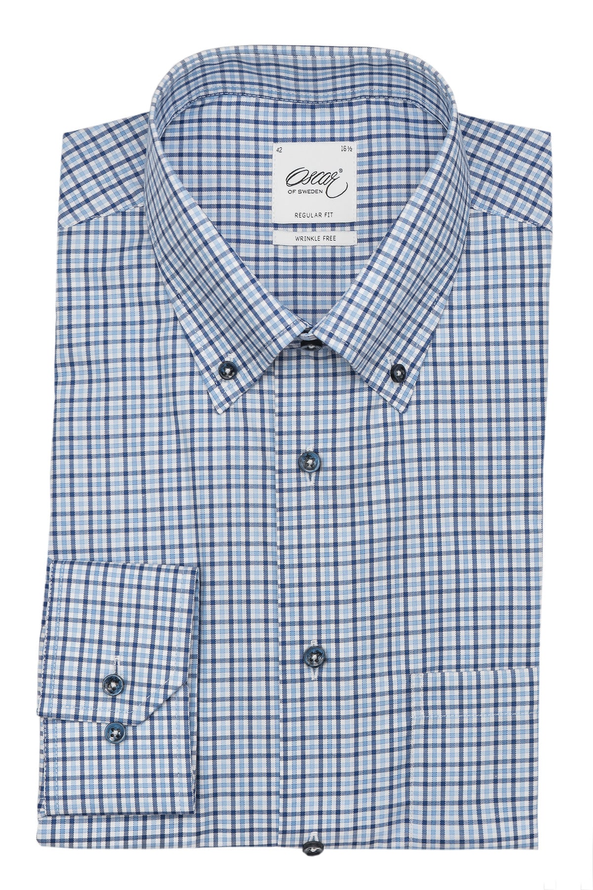 Light blue checked button down regular fit shirt