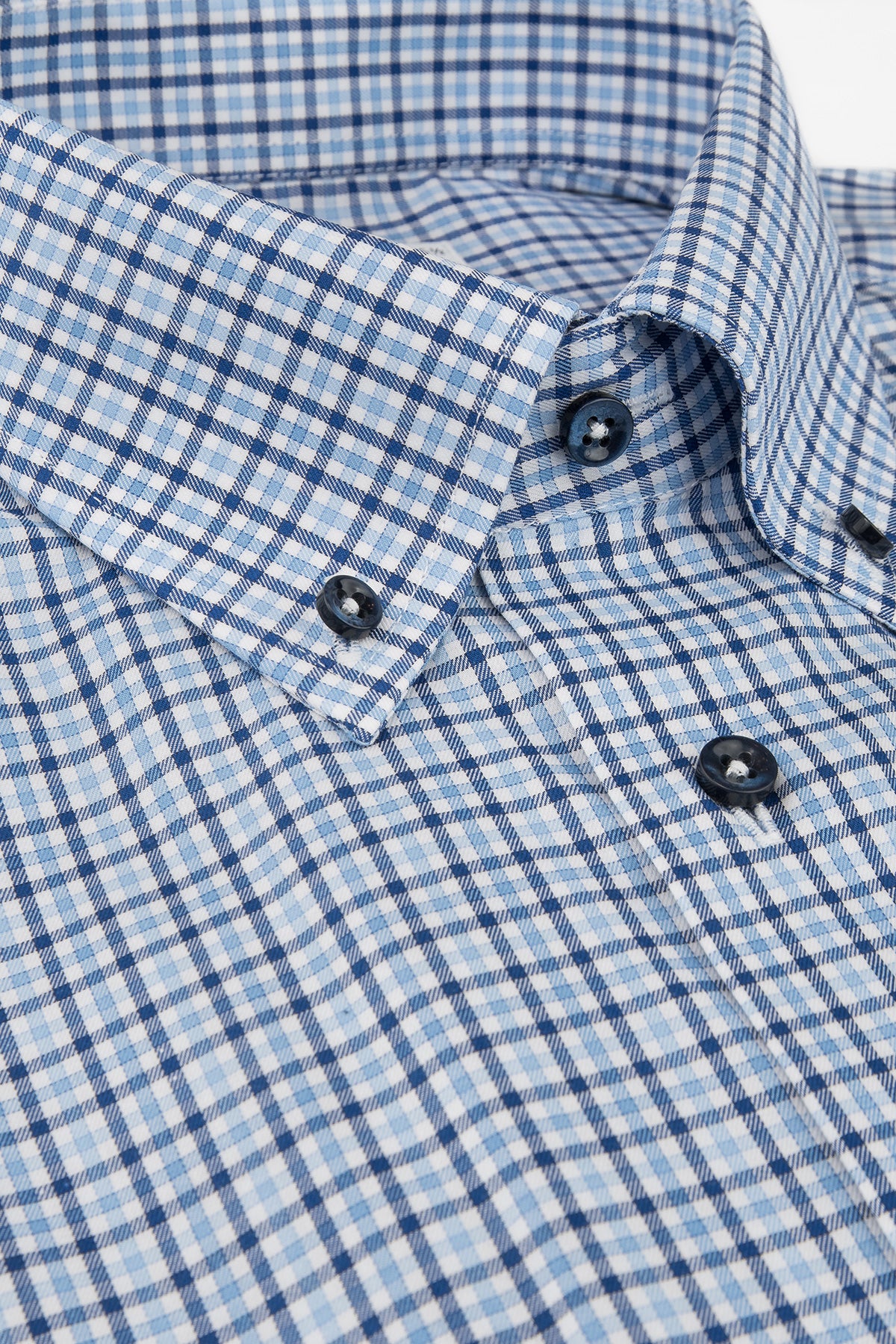 Light blue checked button down regular fit shirt