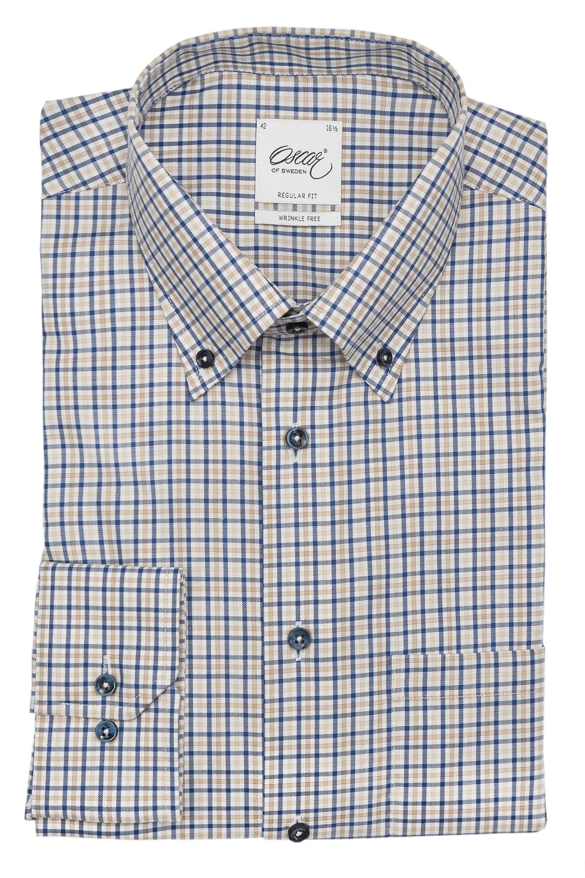 Blue checked button down regular fit shirt