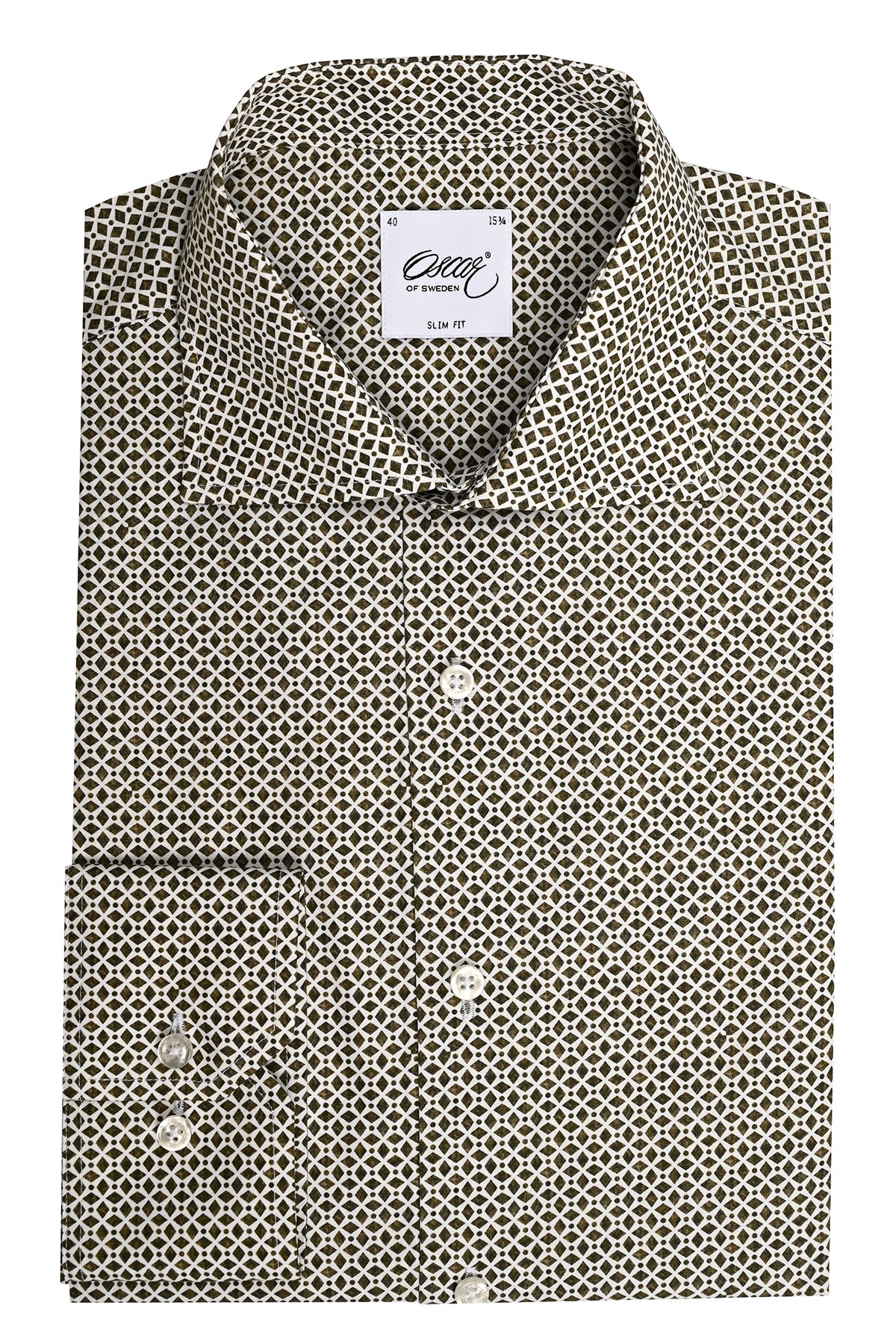 Khaki green printed slim fit shirt