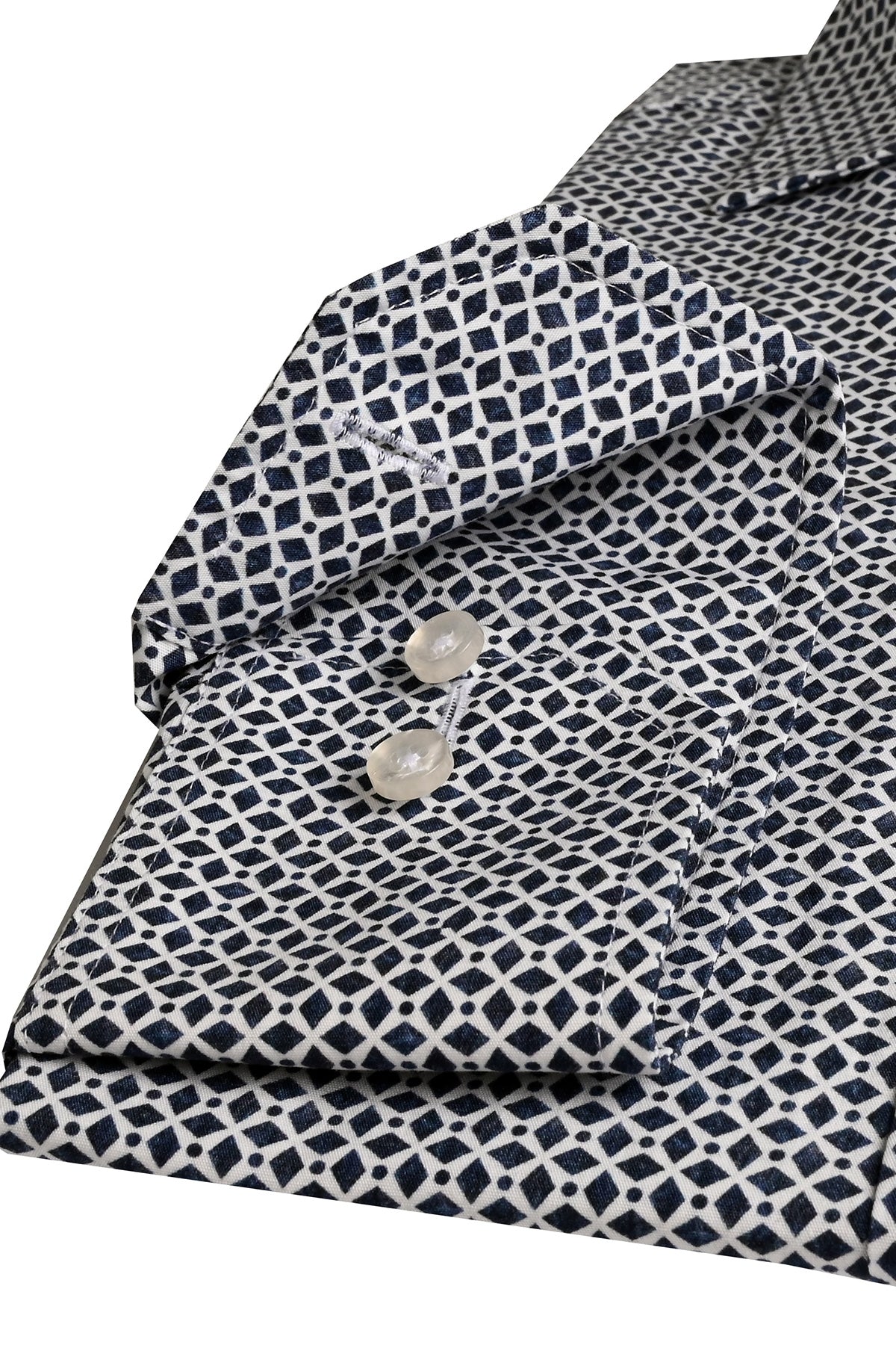 Navy blue printed slim fit shirt