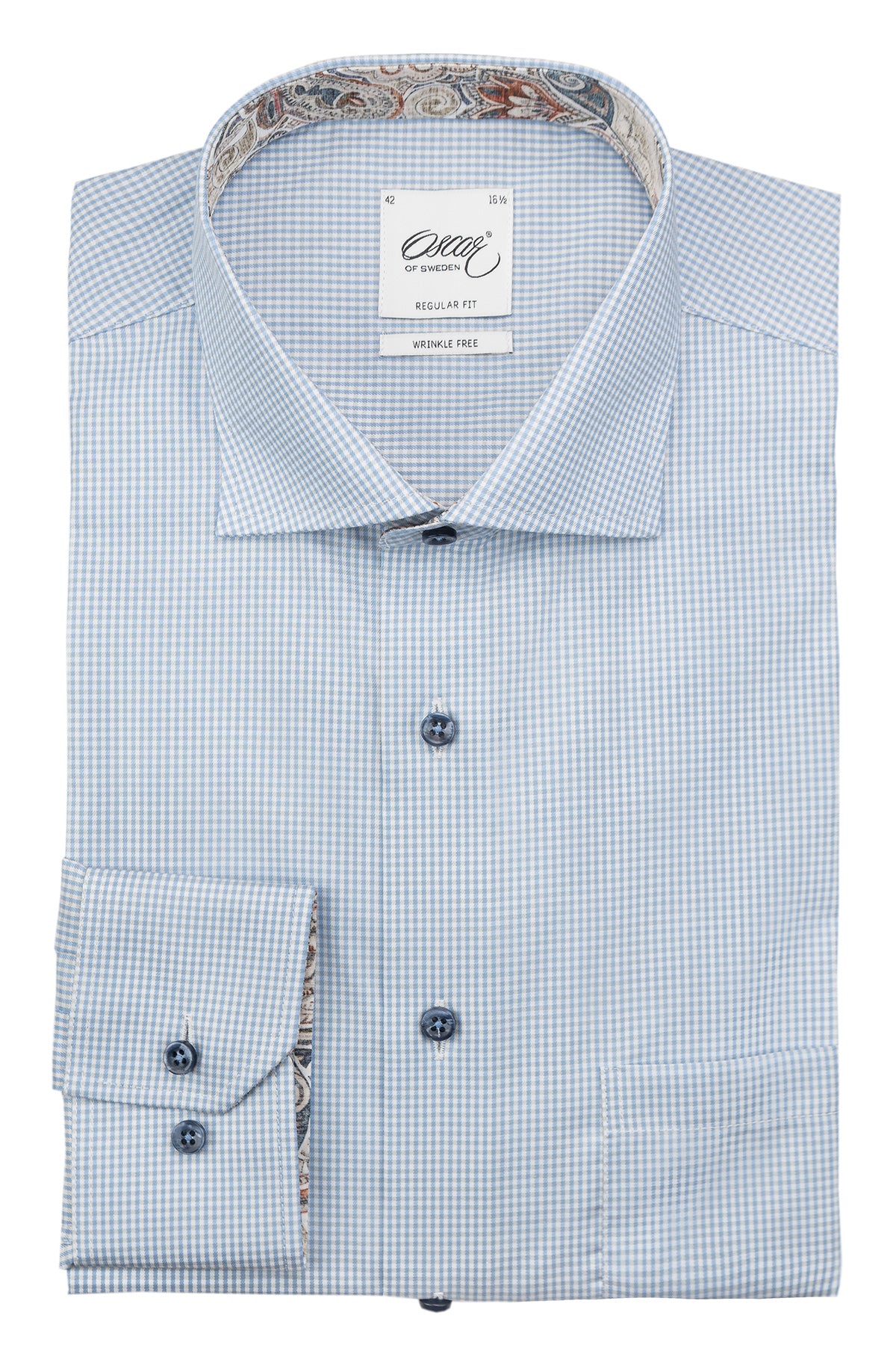 Light blue checked regular fit shirt with contrast details