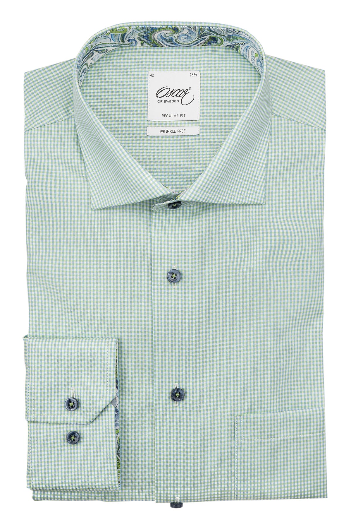 Green checked regular fit shirt with contrast details