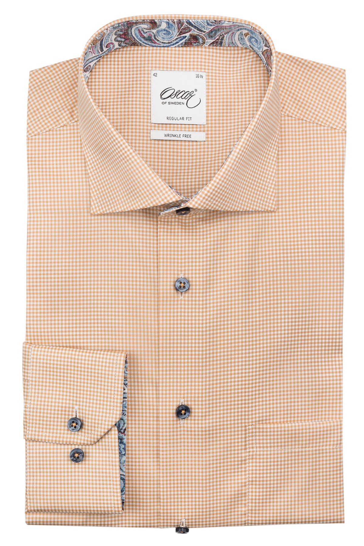 Orange checked regular fit shirt with contrast details