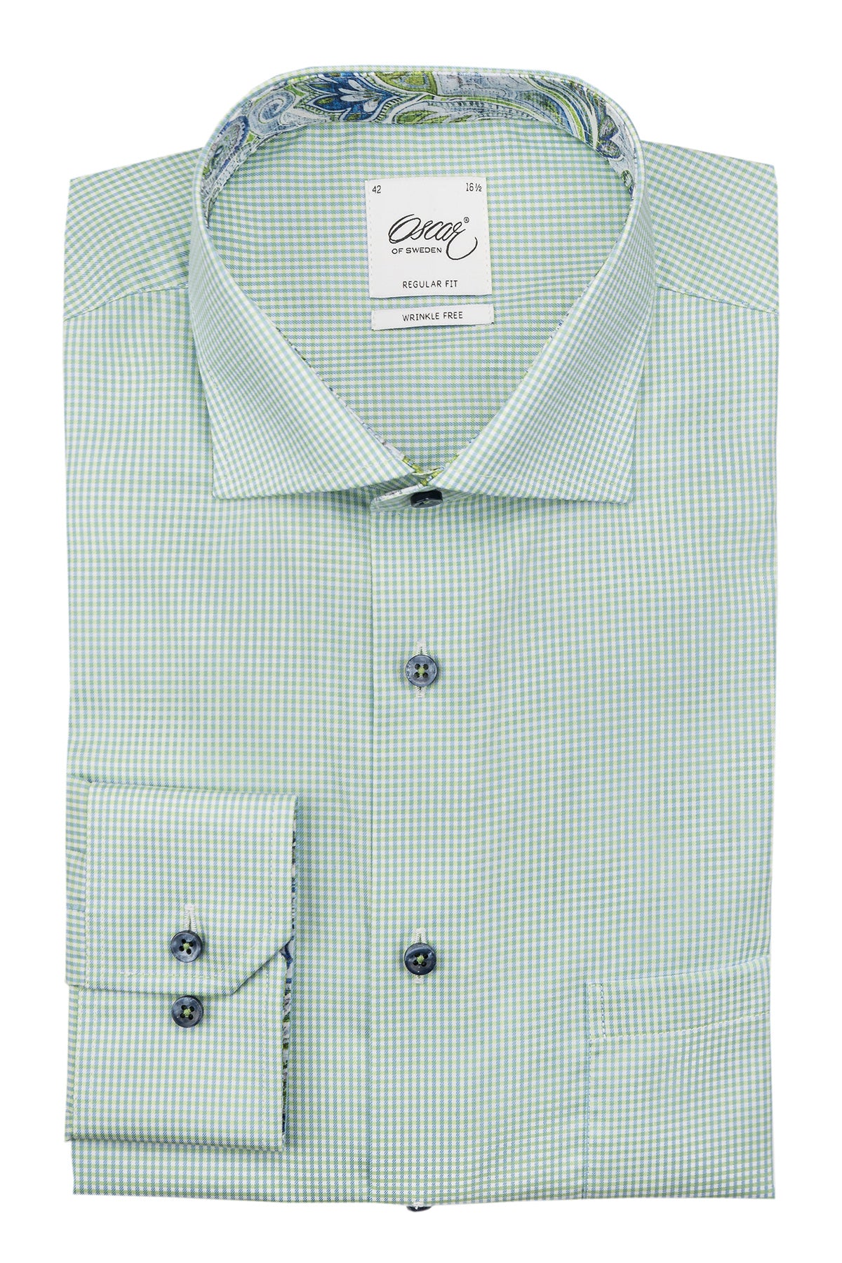 Green checked extra long sleeve regular fit shirt with contrast details