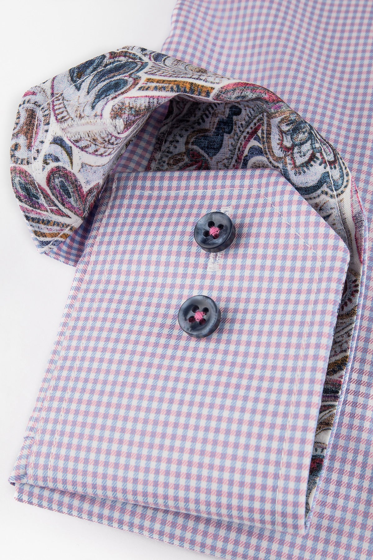 Pink checked slim fit shirt with contrast details