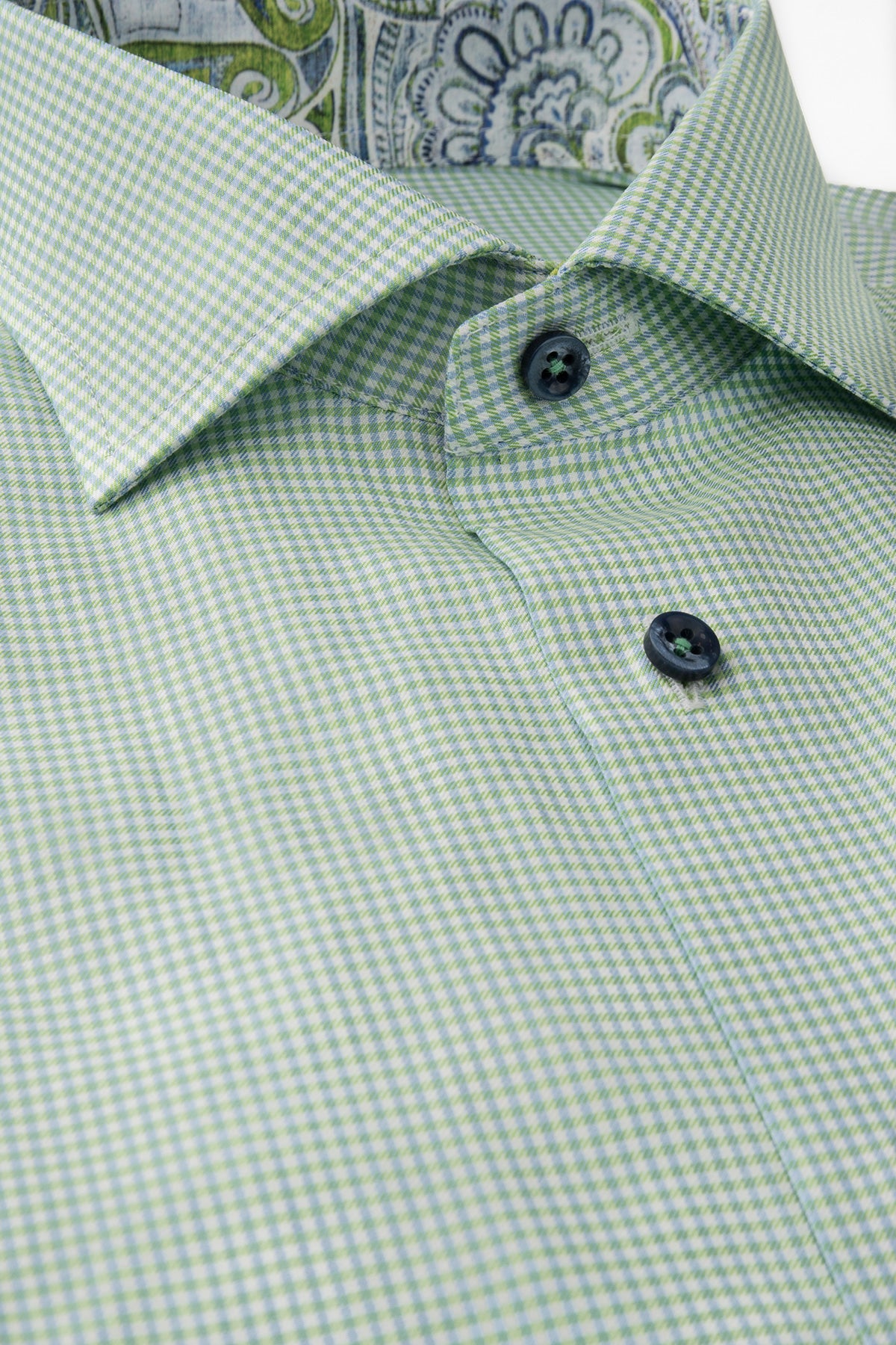 Green checked slim fit shirt with contrast details