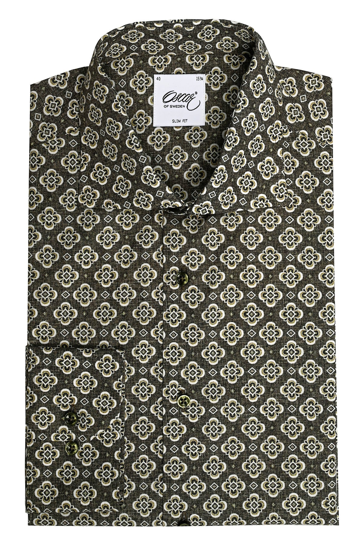 Green patterned slim fit shirt