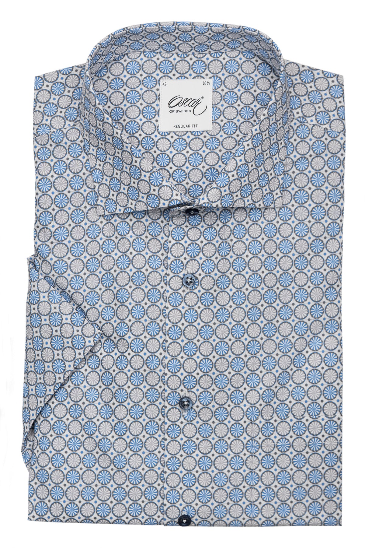 Blue patterned short-sleeved shirt regular fit
