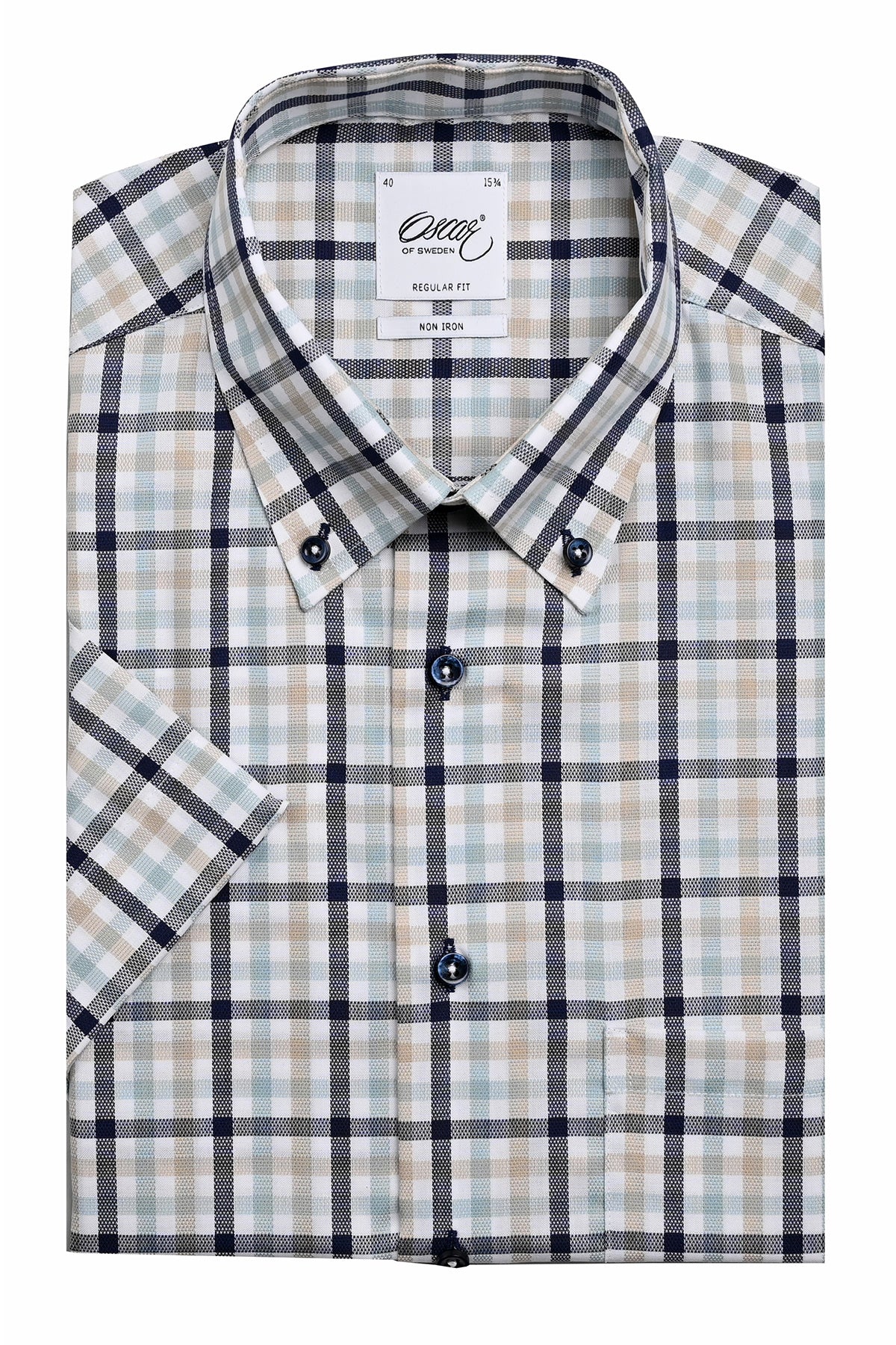 Blue checked short-sleeved shirt regular fit
