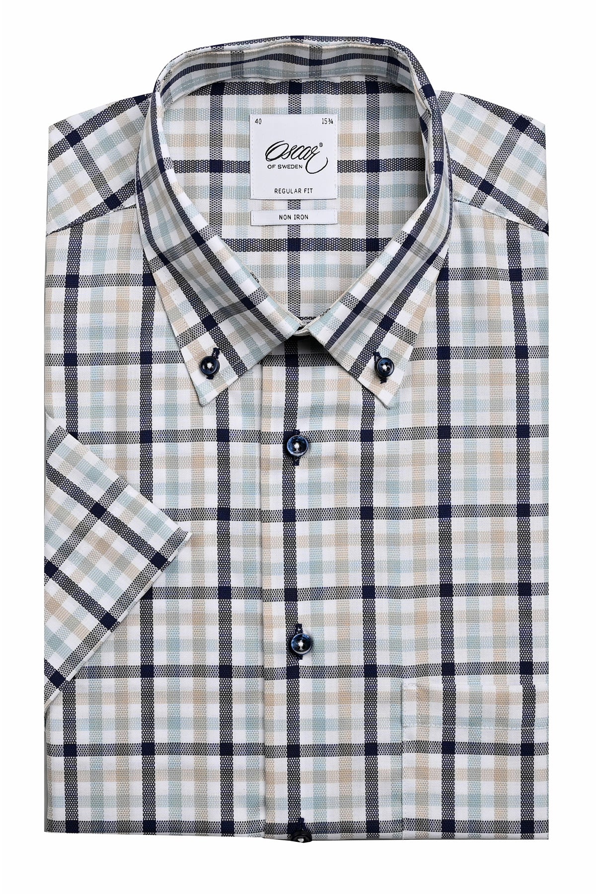 Blue checked short sleeve regular fit shirt