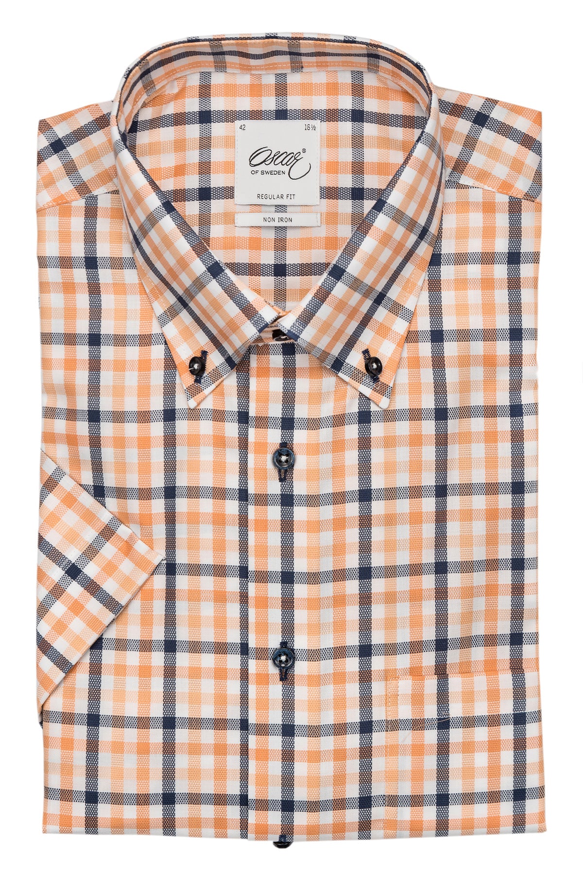 Orange checked short sleeve regular fit shirt