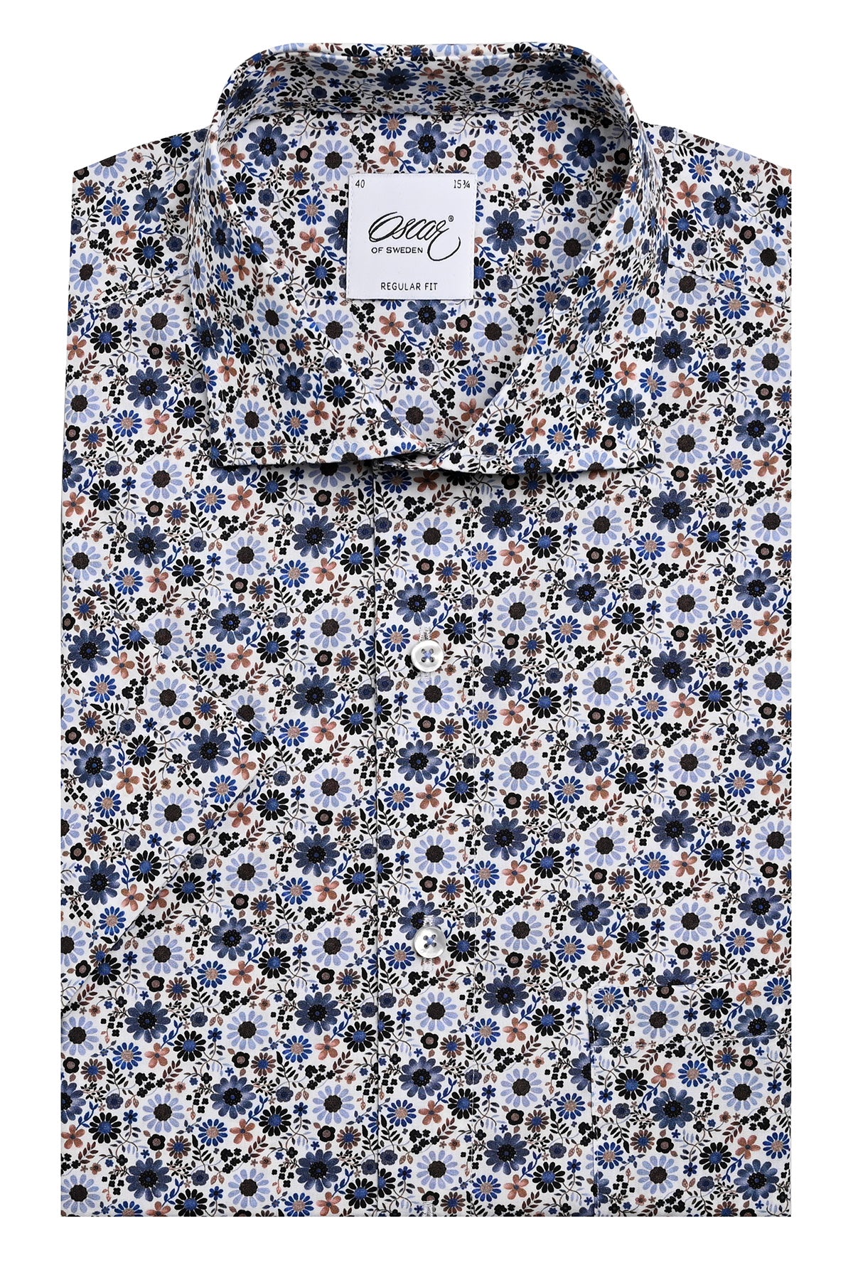 Blue flower printed short sleeve regular fit shirt