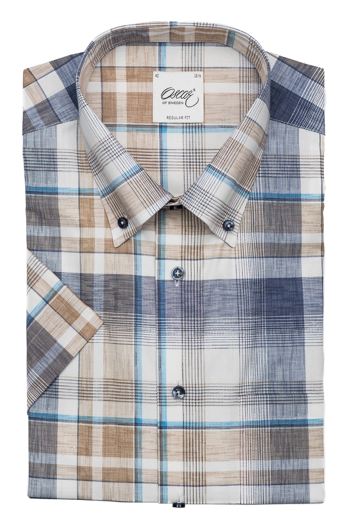 Blue checked short sleeve regular fit shirt