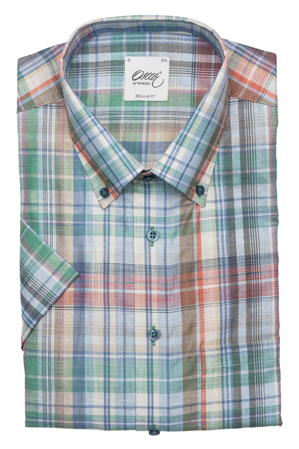 Green checked short sleeve regular fit shirt