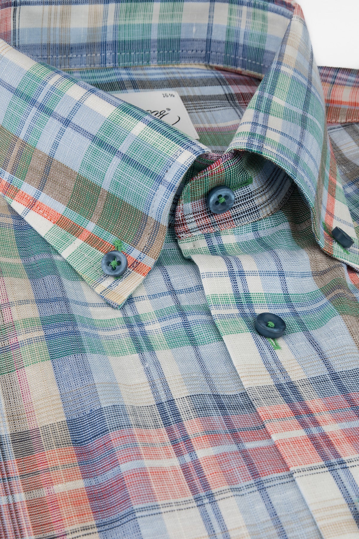 Green checked short sleeve regular fit shirt