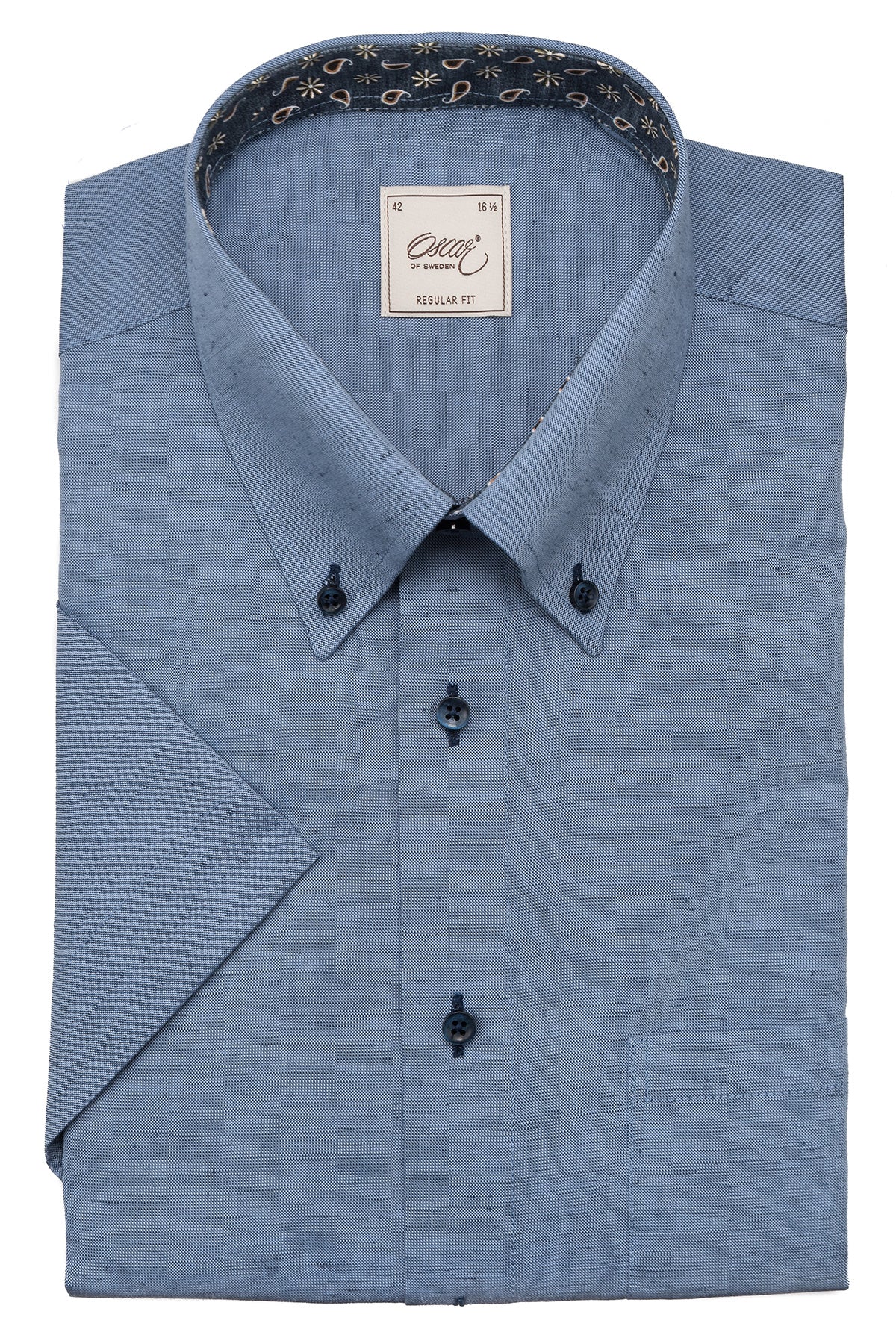 Indigo blue short-sleeved shirt with contrast details regular fit