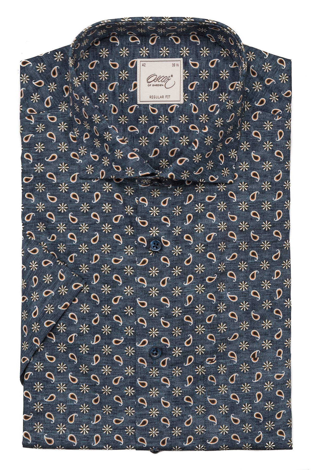 Navy blue printed short sleeve regular fit shirt