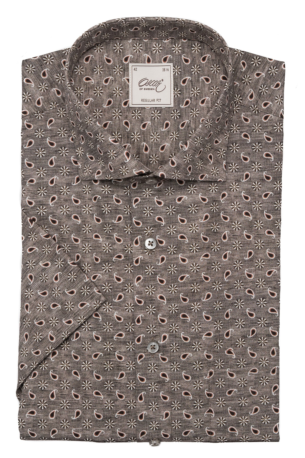 Brown printed short sleeve regular fit shirt