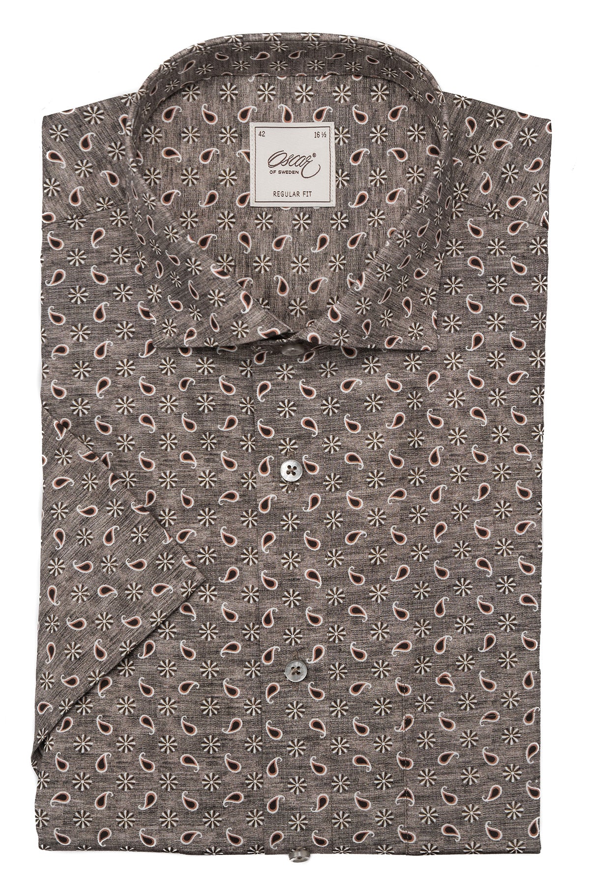 Brown printed short sleeve regular fit shirt