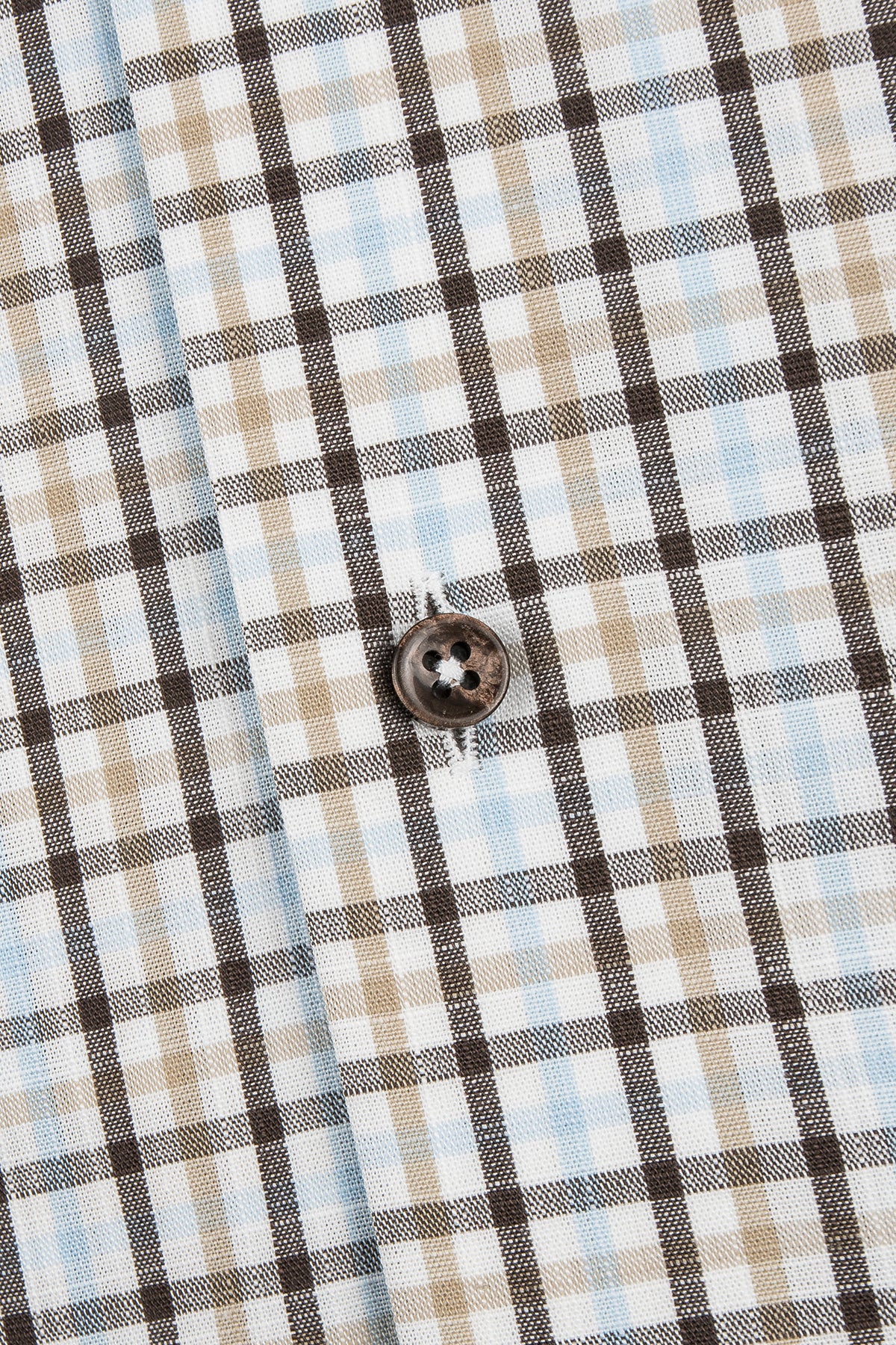 Brown and blue checked short-sleeved regular fit shirt