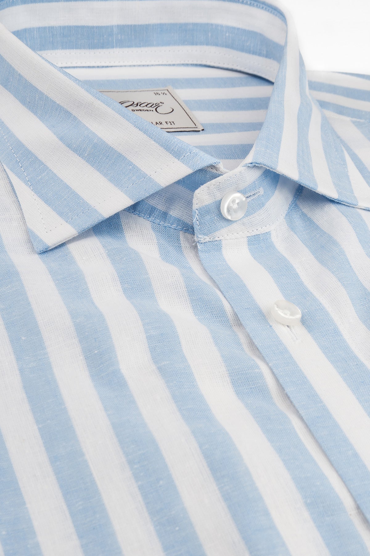 Light blue striped short sleeve regular fit shirt
