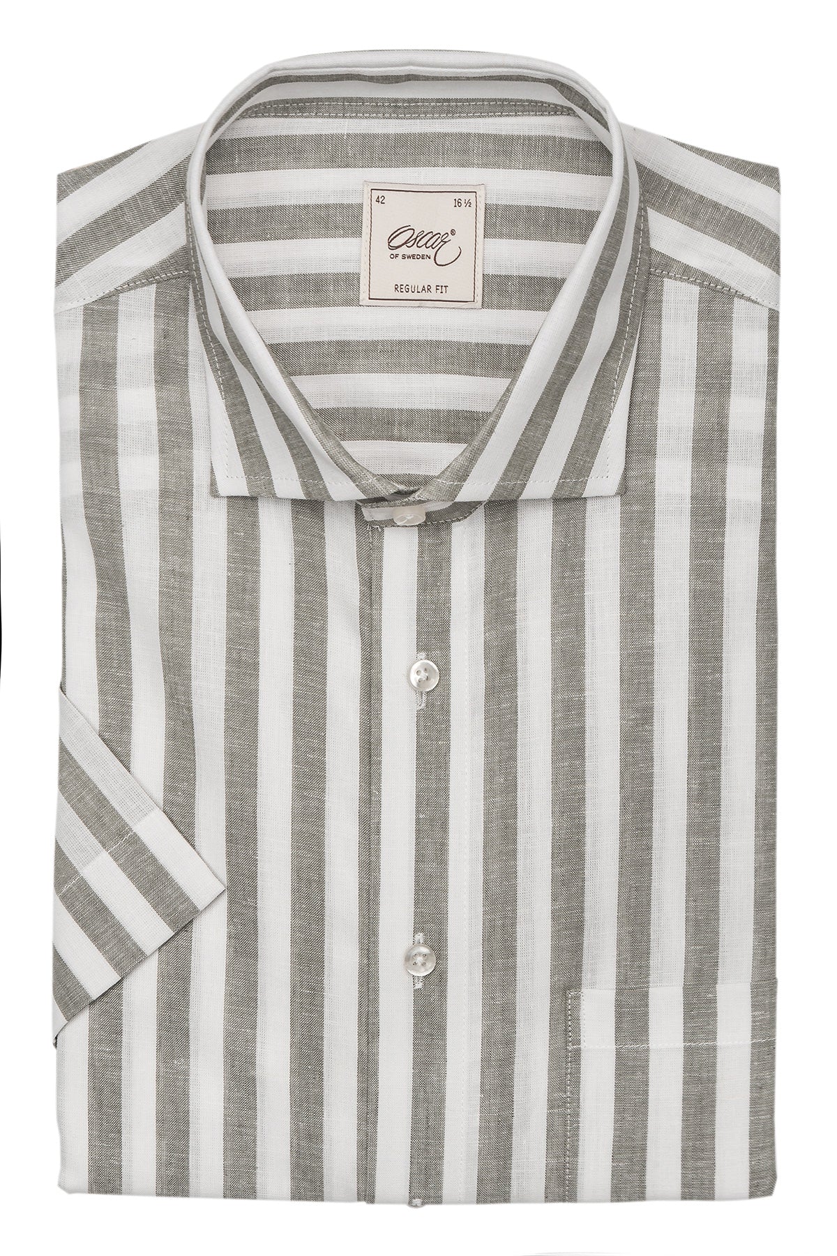 Green striped short-sleeved shirt regular fit