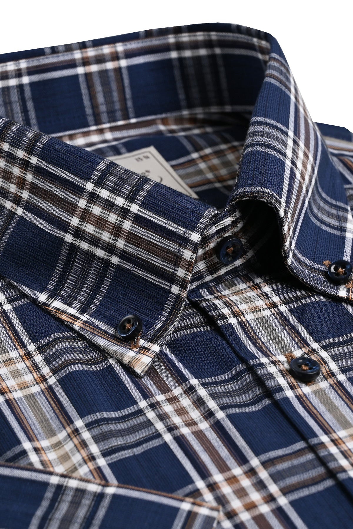 Indigo blue checked short-sleeved shirt regular fit
