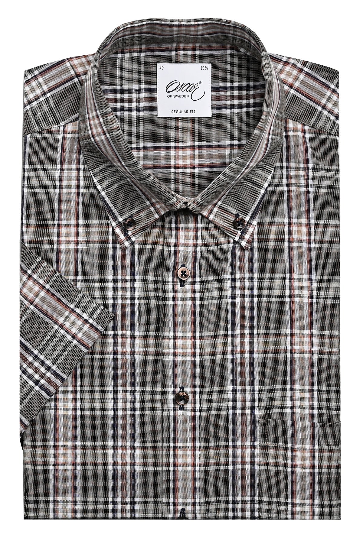 Brown checked short sleeve regular fit shirt