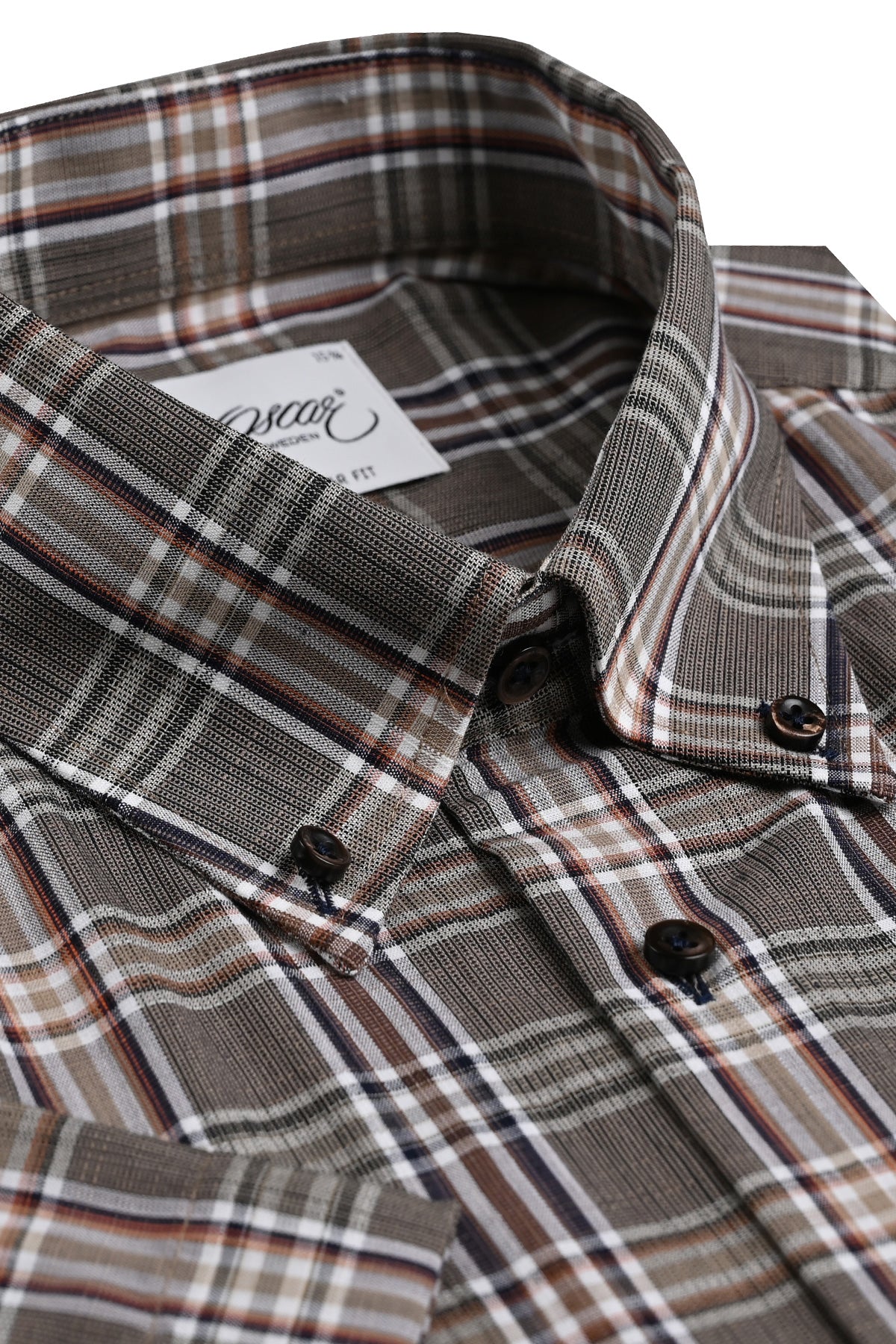 Brown checked short sleeve regular fit shirt