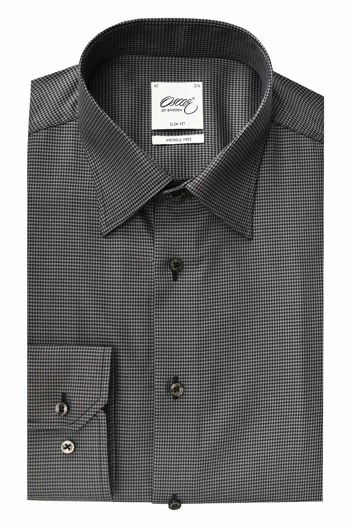 Black houndstooth slim fit shirt