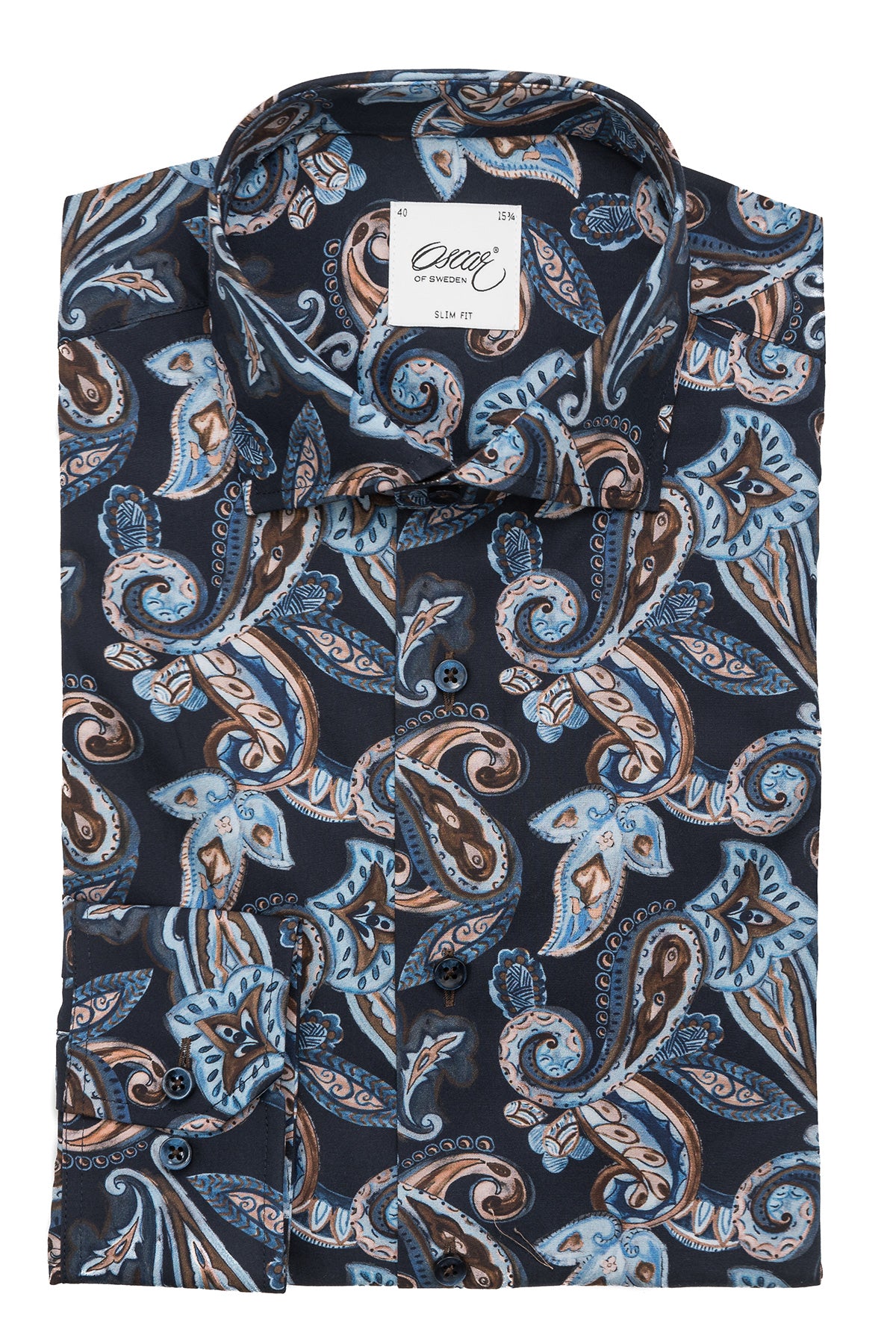 Blue paisley printed slim fit shirt