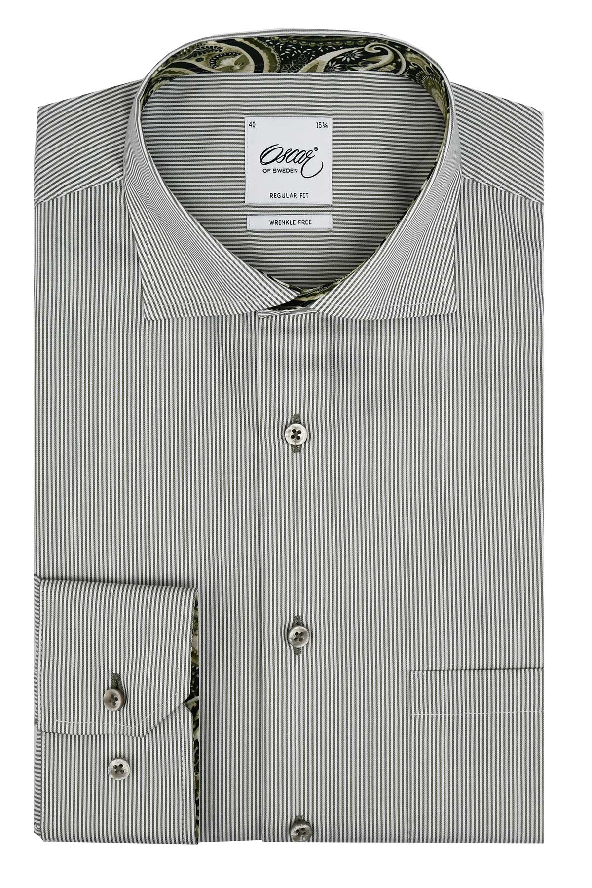 Green striped slim fit shirt with contrast details