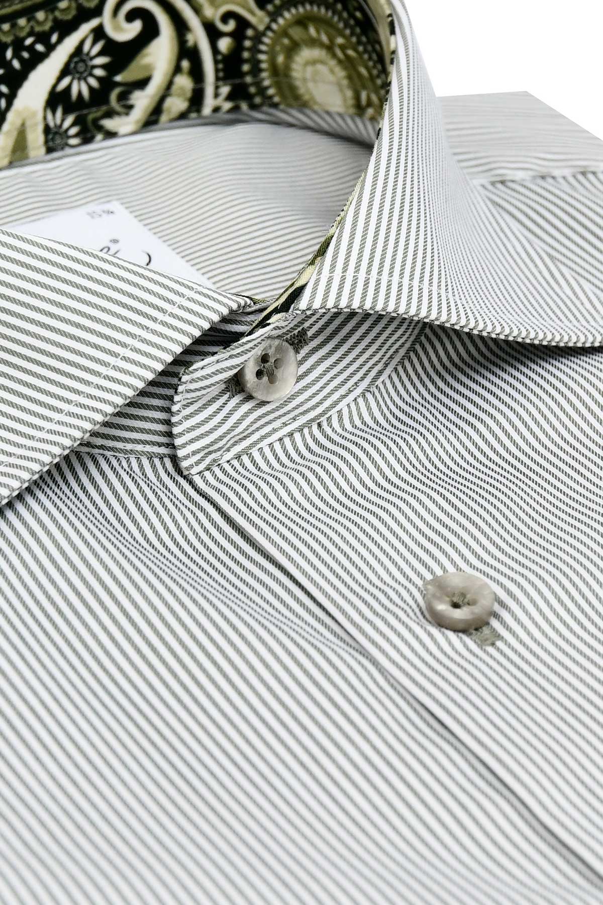 Green striped regular fit shirt with contrast details