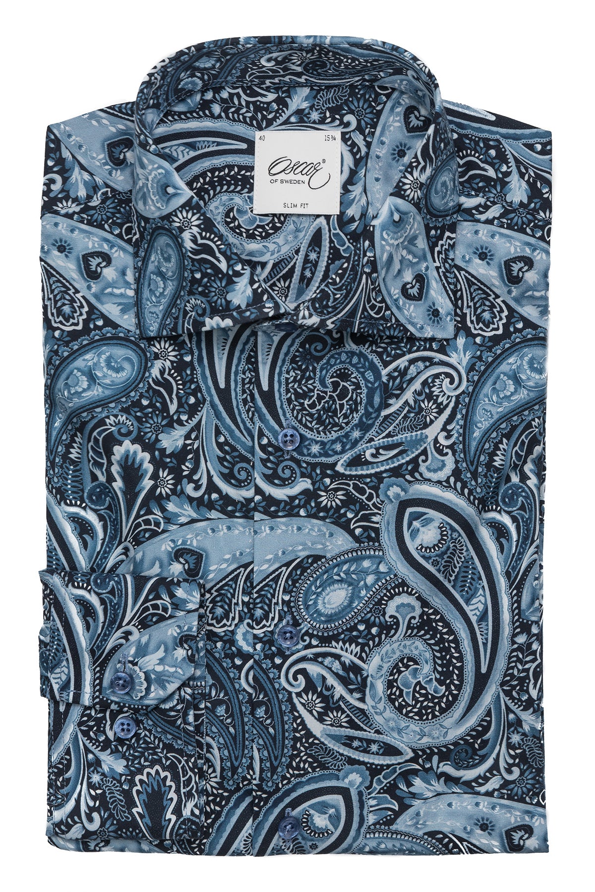 Blue paisley printed slim fit shirt