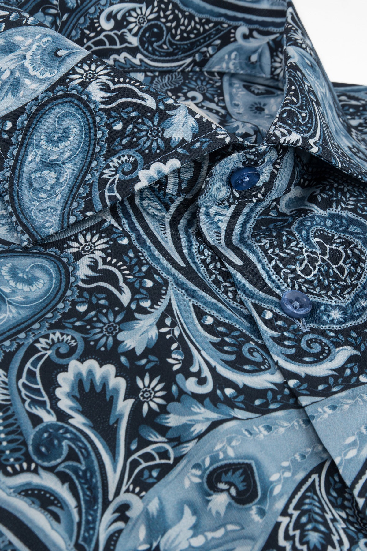 Blue paisley printed slim fit shirt