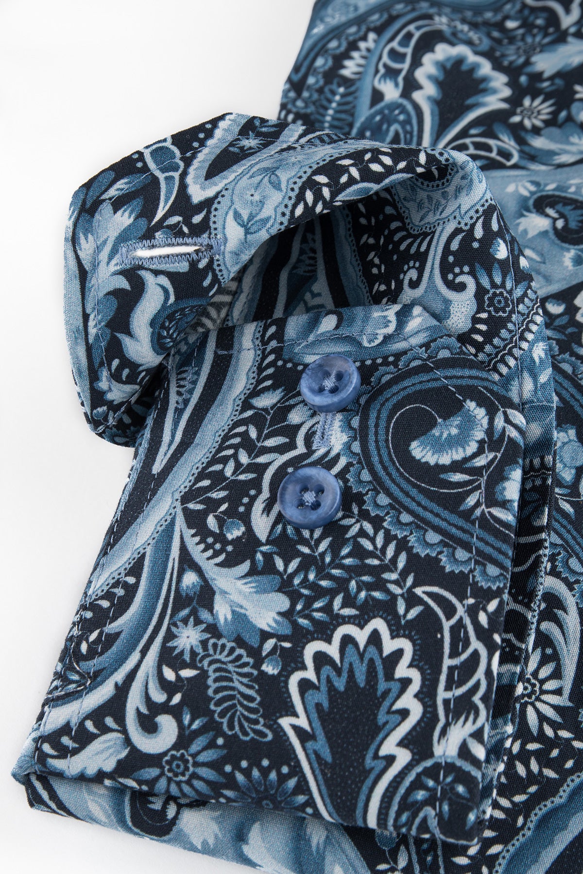 Blue paisley printed slim fit shirt