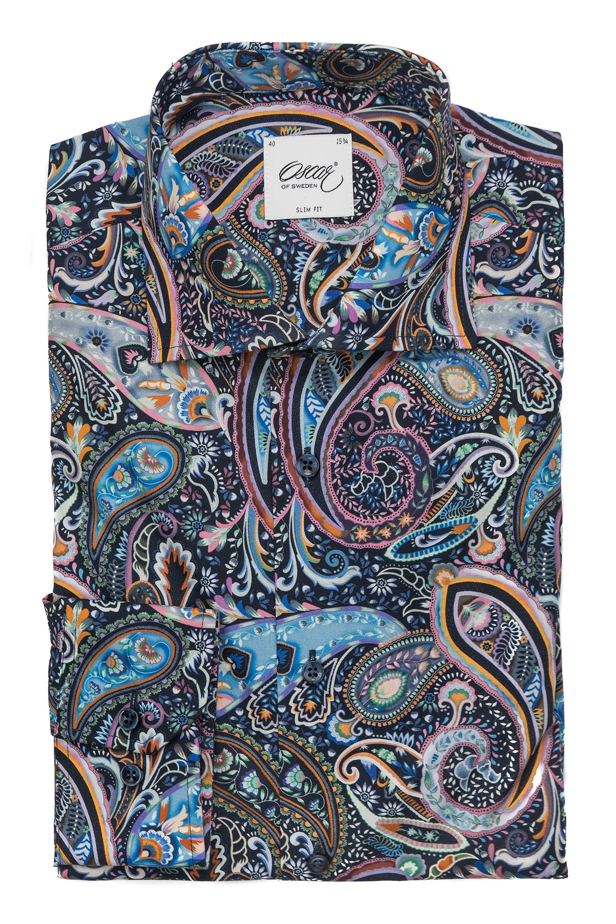 Blue paisley printed slim fit shirt