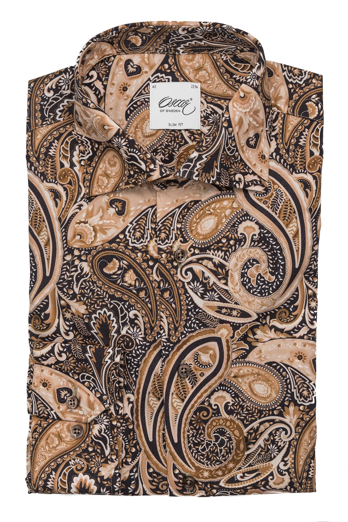 Brown paisley printed slim fit shirt