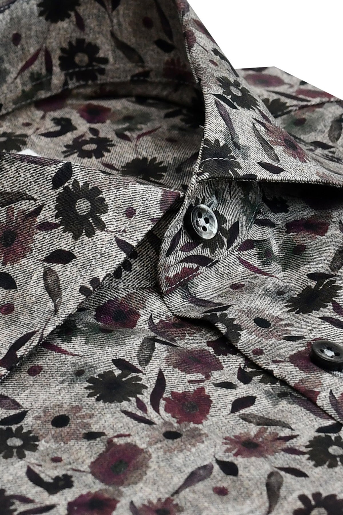 Grey flower printed slim fit shirt