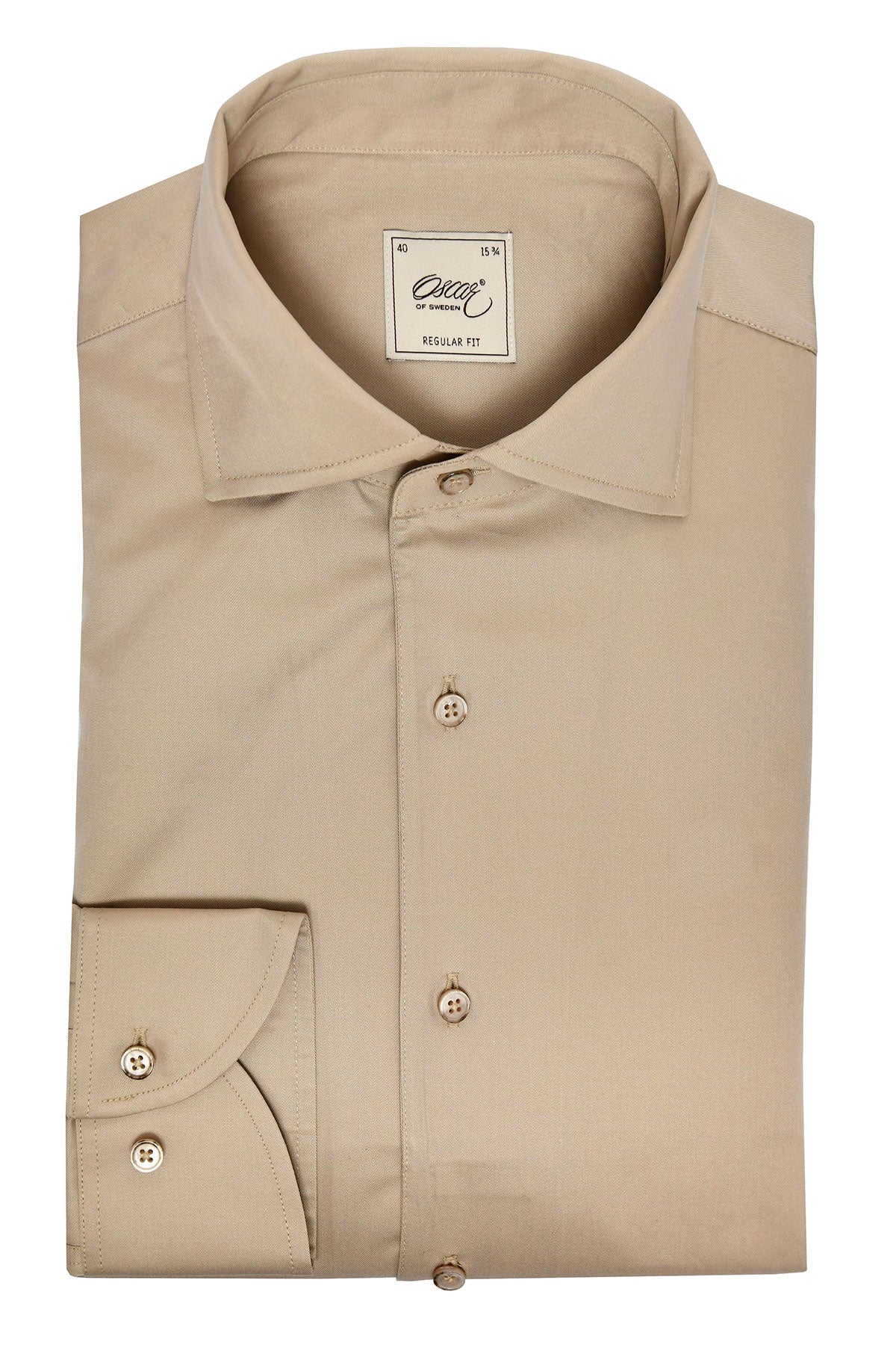 Beige shirt with one piece collar, regular fit