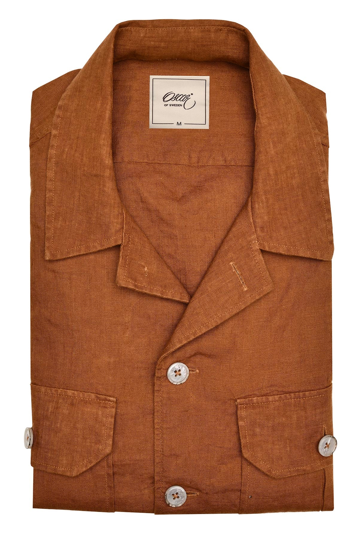 Tobacco brown linen overshirt regular fit