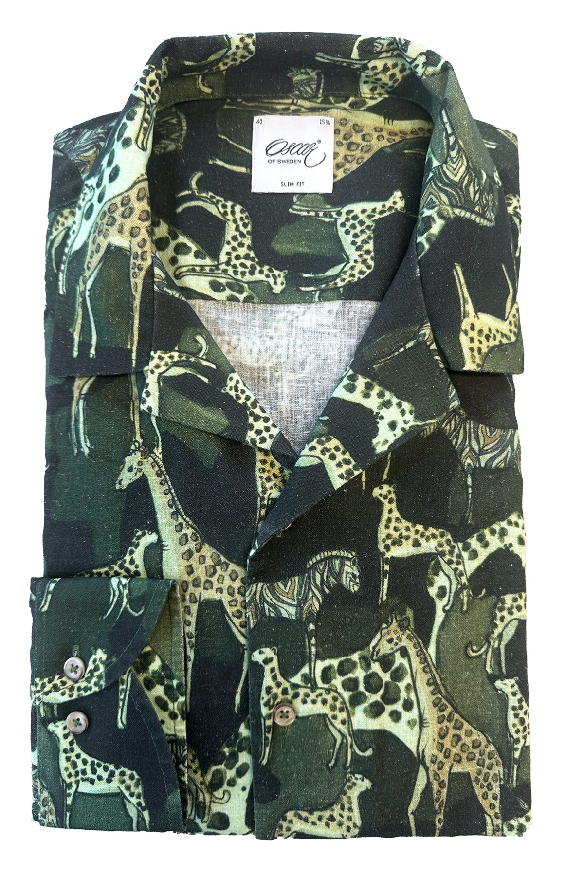 Green resort shirt with animal print regular fit
