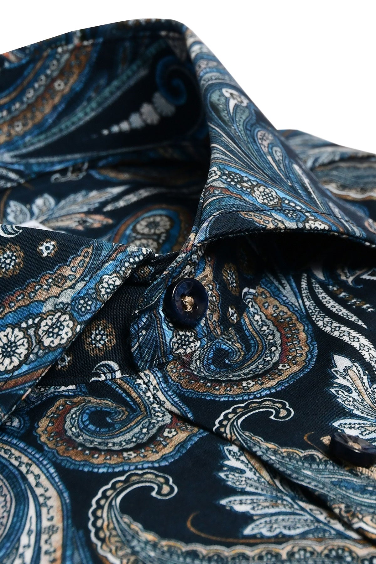 Dark blue paisley patterned slim fit shirt