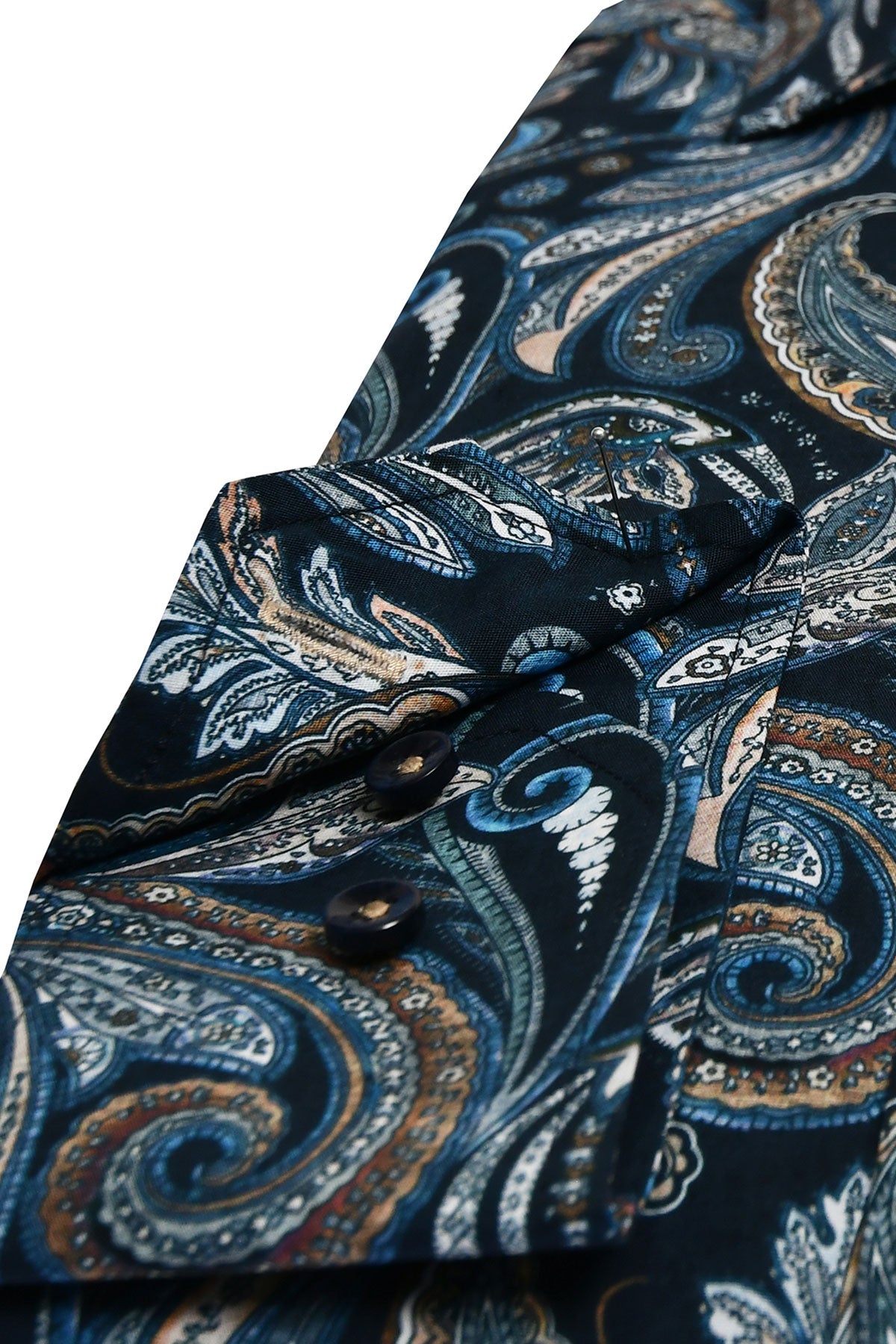Dark blue paisley patterned slim fit shirt