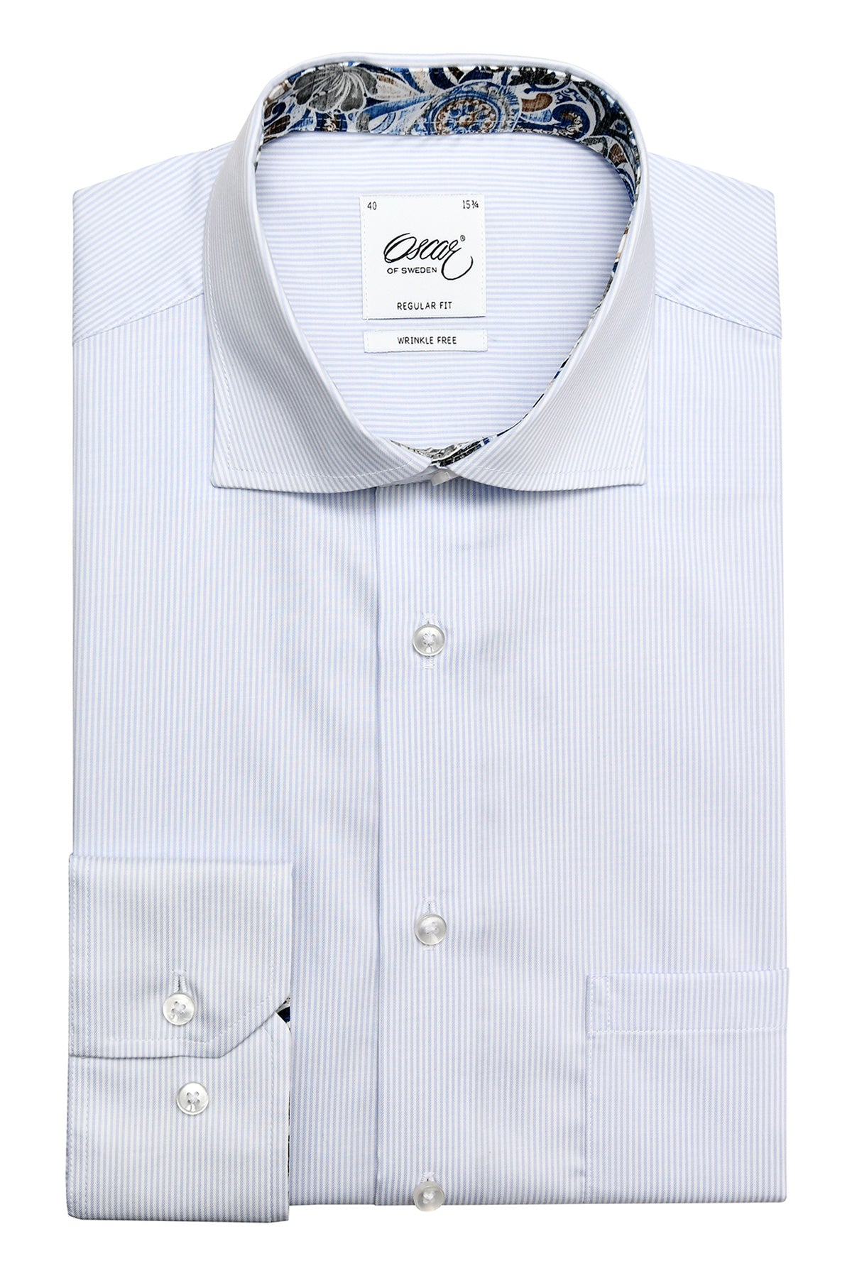 Light blue striped regular fit shirt with contrast details